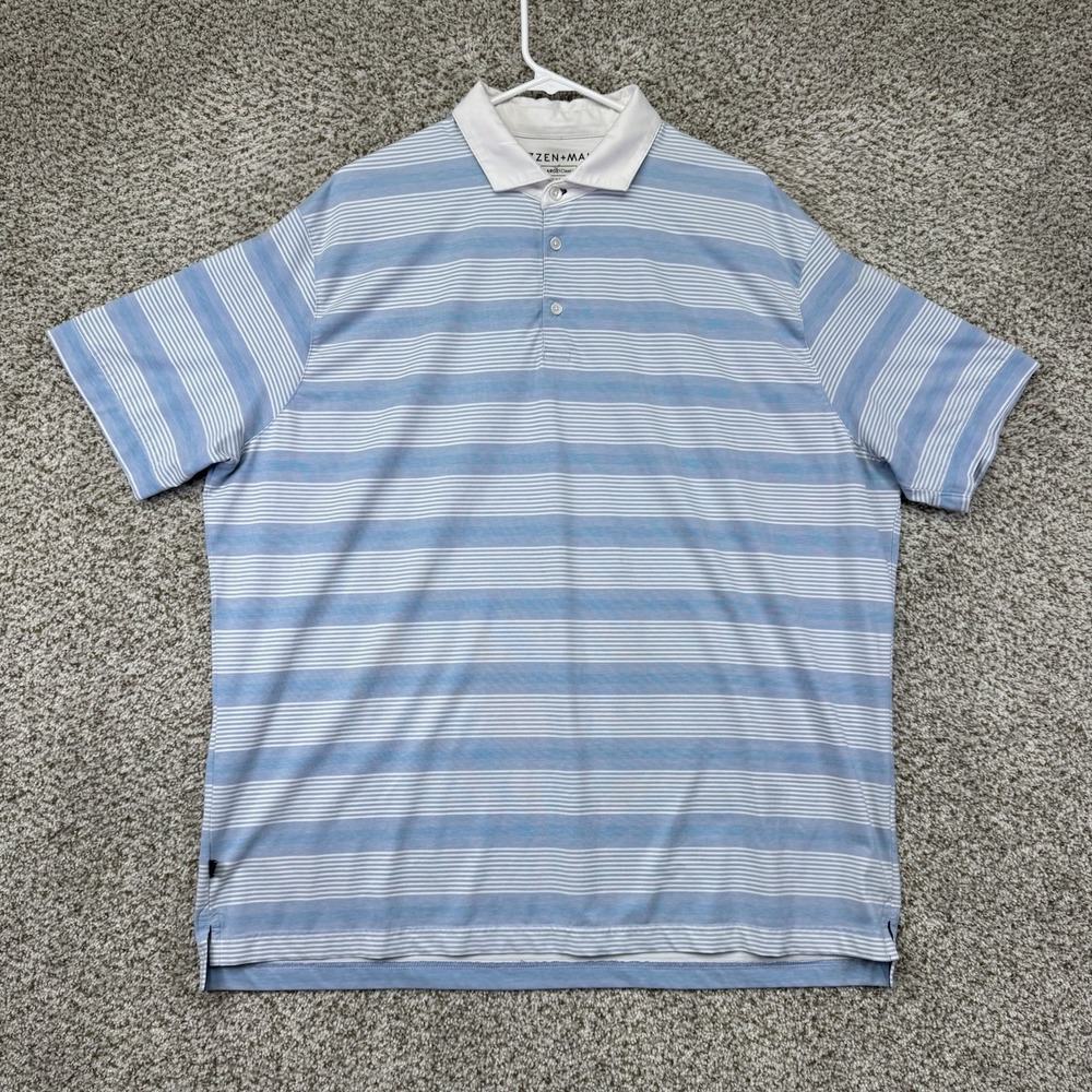 Mizzen Main Performance Polo Shirt Men's Size 2XL XXL Blue White Stripes Golf